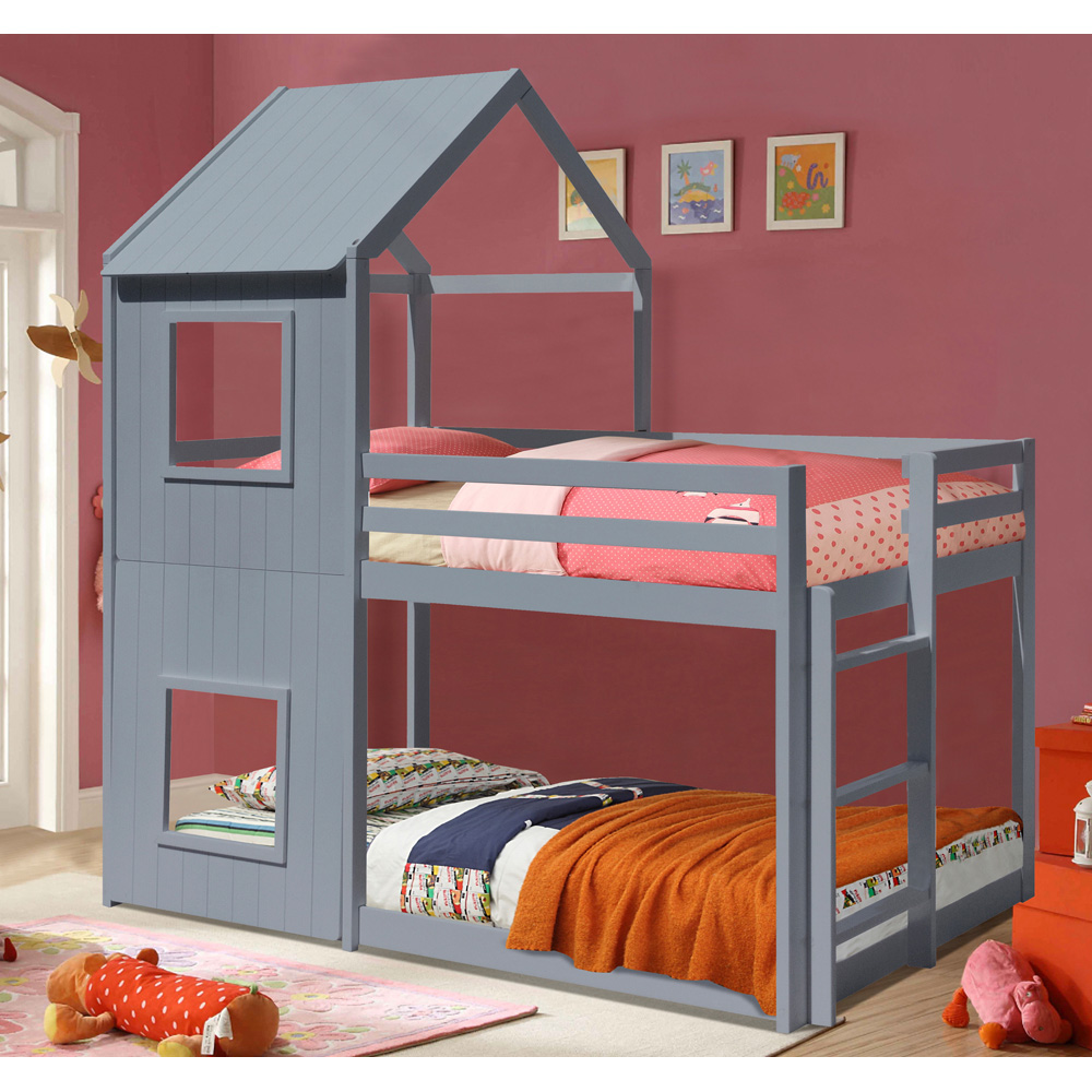 Comfy Living House Style Grey Wooden Bunk Bed Image 3
