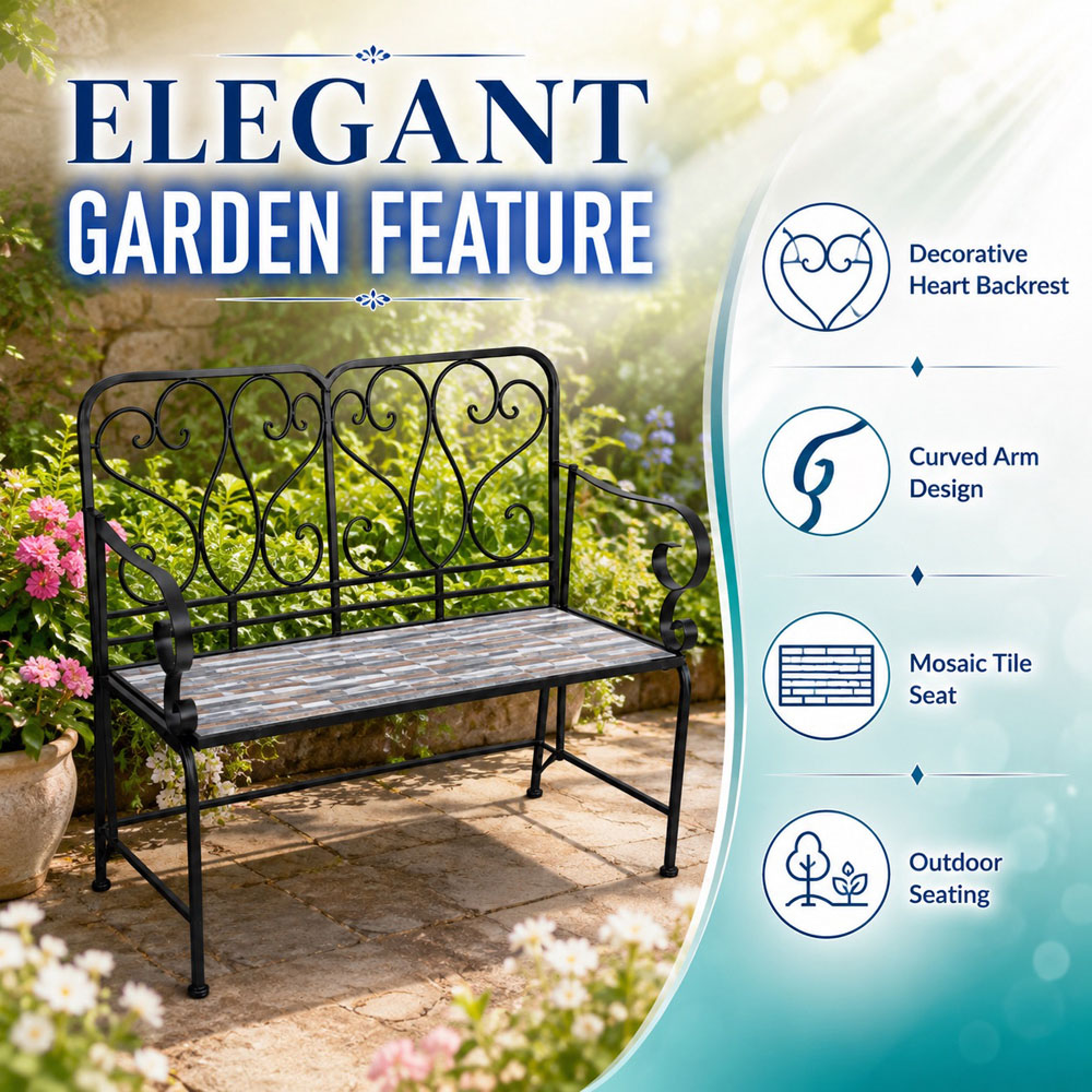 Shatchi Oasis Mosaic 2 Seater Garden Bench Image 6