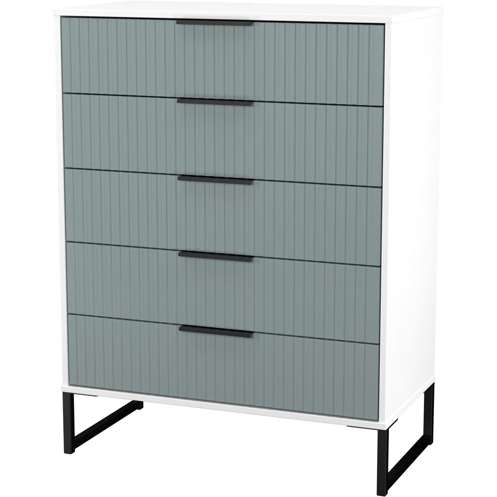Crowndale Fluted 5 Drawer Duck and White Matt Chest of Drawers Ready Assembled Image 4