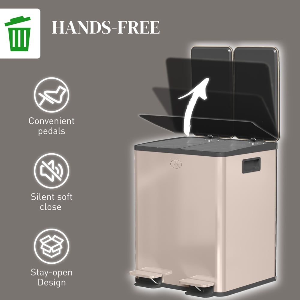 HOMCOM Golden Dual Compartment Pedal Kitchen Bin 40L Image 6