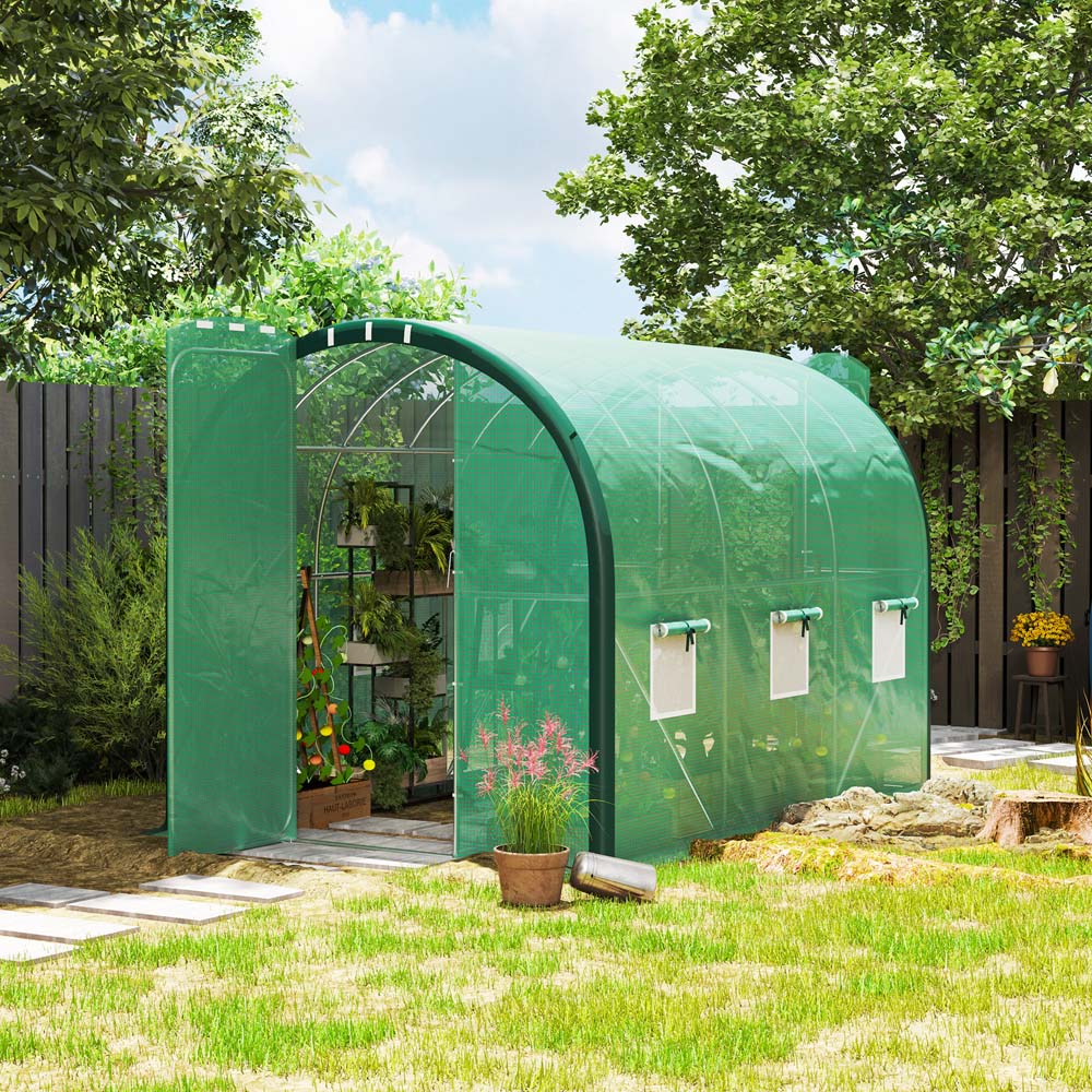 Outsunny 6.5 x 9.8ft Green Tunnel Greenhouse with Hinged Door Image 2