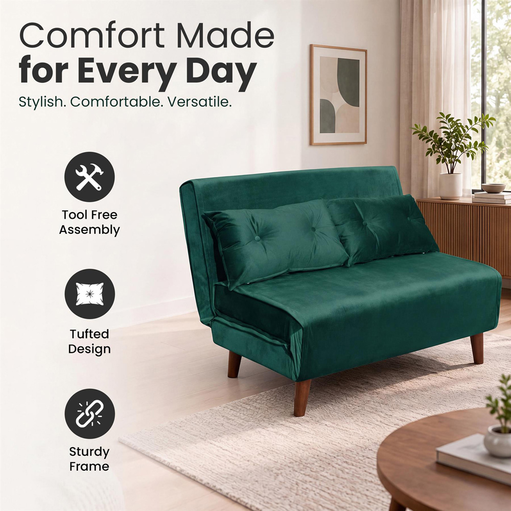 Portland Double Sleeper Green Velvet Sofa Bed Image 7