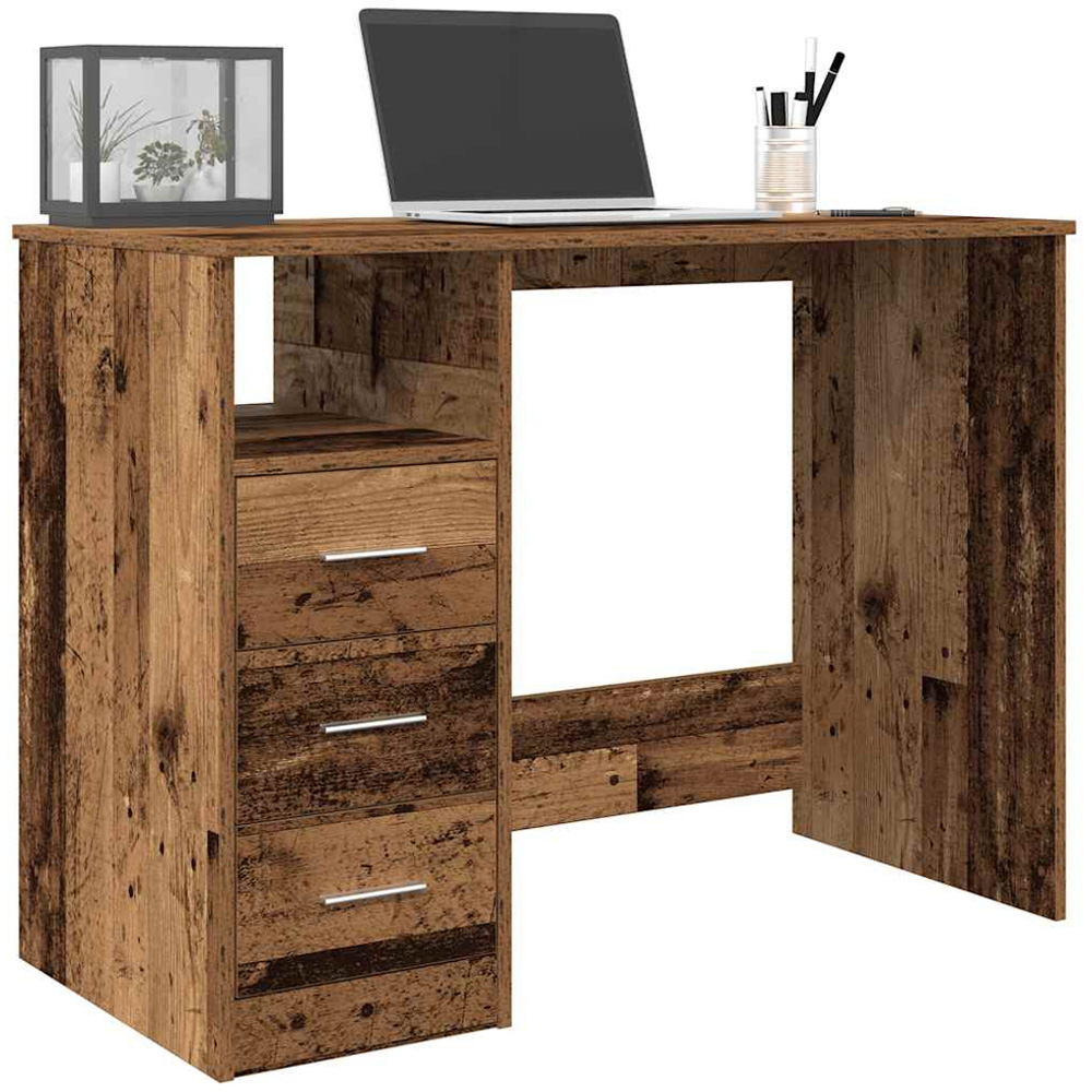 vidaXL 3 Drawer Single Shelf Computer Desk Old Wood Effect Image 3
