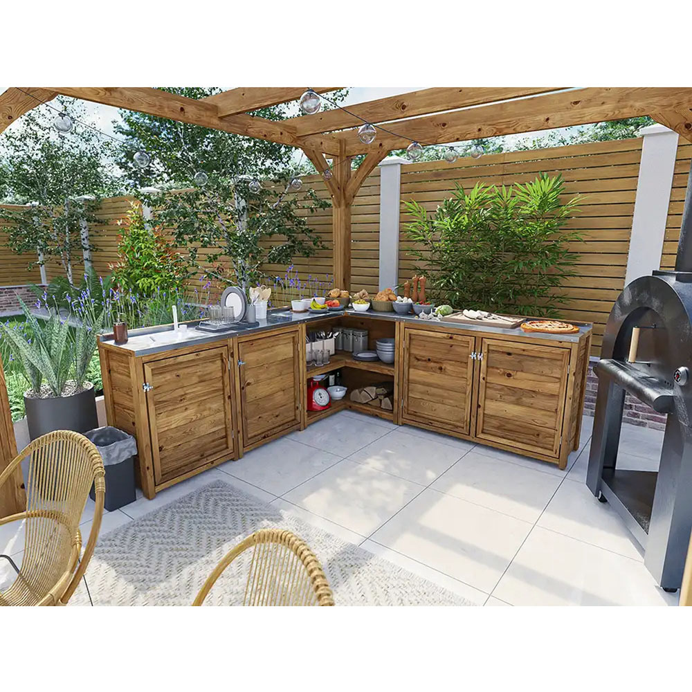 Dunster House 4 Door 2 Shelf Garden Kitchen Left Hand Sink Unit III with Stainless Steel Countertop Image 6