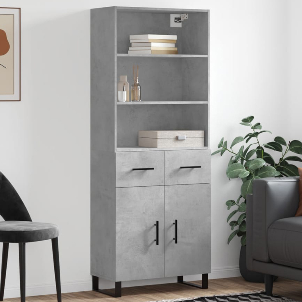 vidaXL 2 Door 2 Drawer 3 Shelf Concrete Grey Highboard Image 1