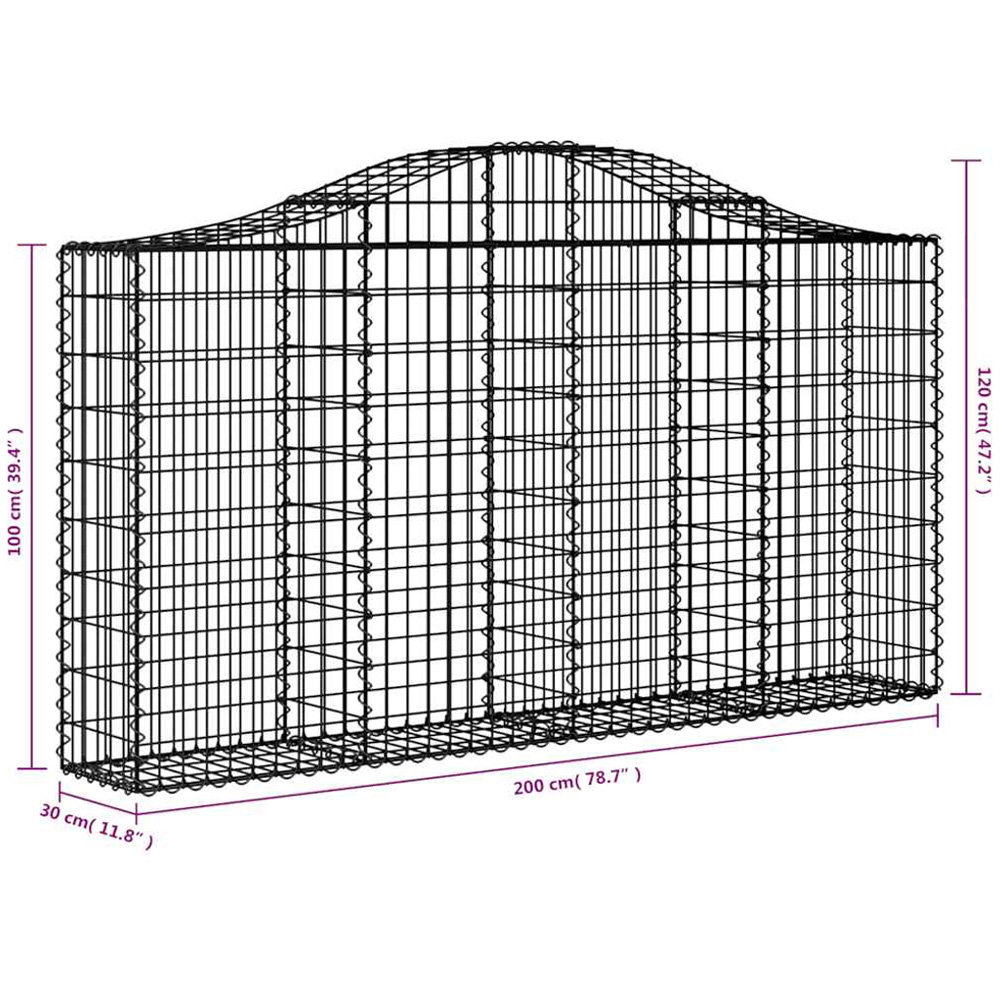 vidaXL Silver Galvanised Iron Arched Gabion Basket 200 x 30 x 100/120cm 12 Pack Image 5