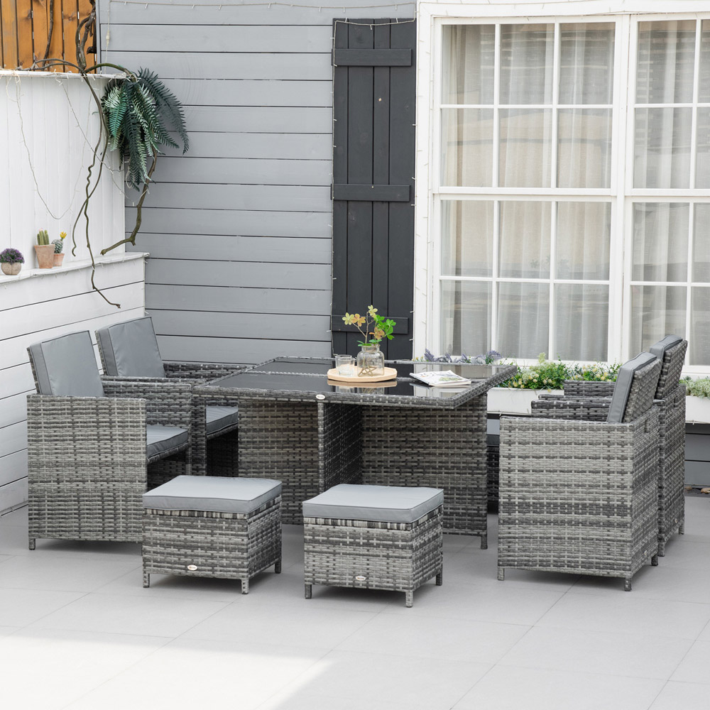 Outsunny Rattan 8 Seater Garden Dining Set Grey Image 1