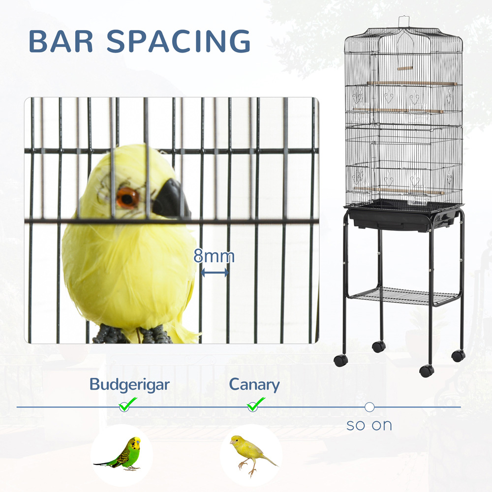 PawHut Large Black Bird Cage with Stand Image 2