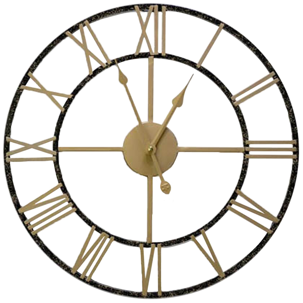 Walplus Gold and Black Vintage Roman Numeral Round Wall Clock 43cm Image 1