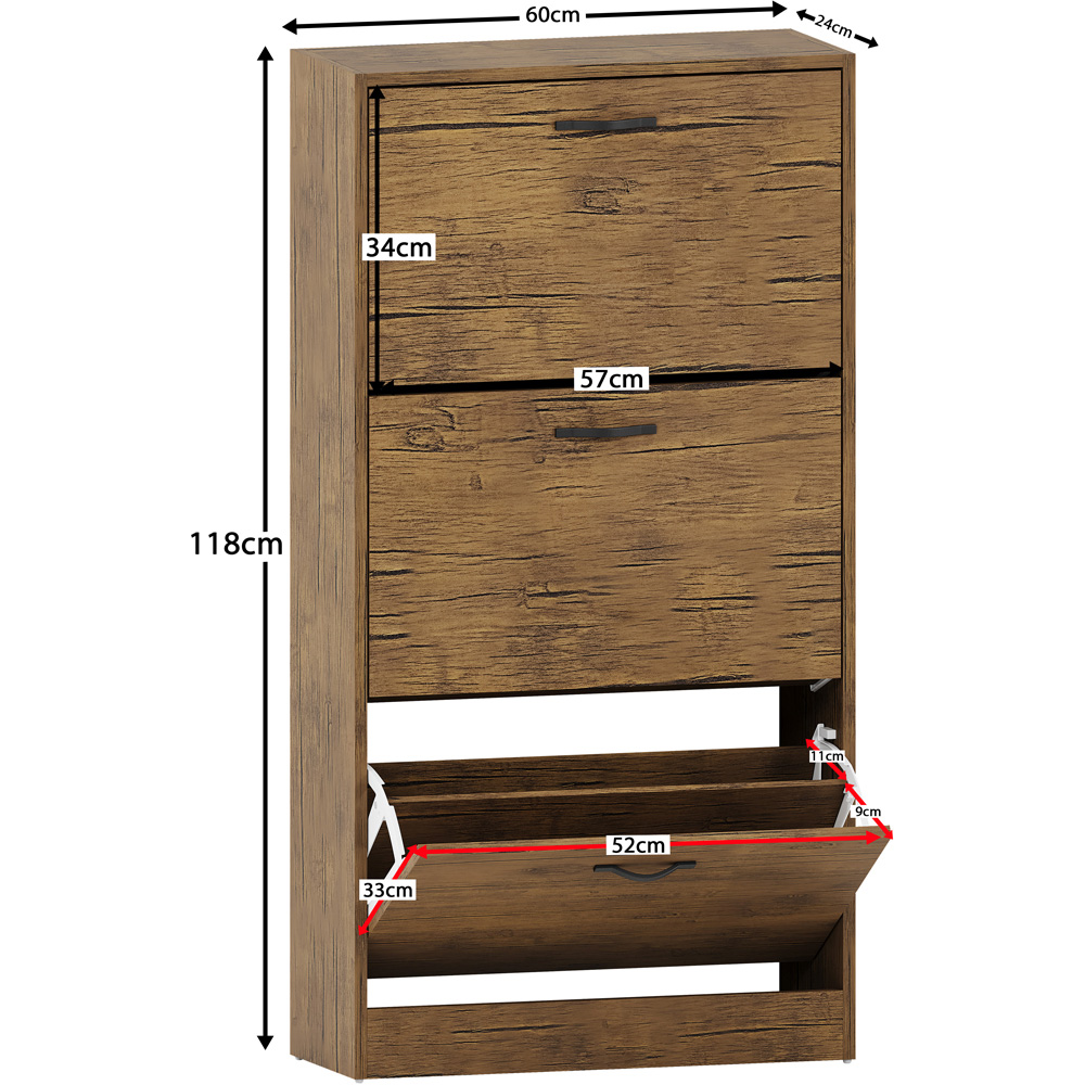 VIDA DESIGNS 3 Drawer Antique Brown Shoe Cabinet Image 9