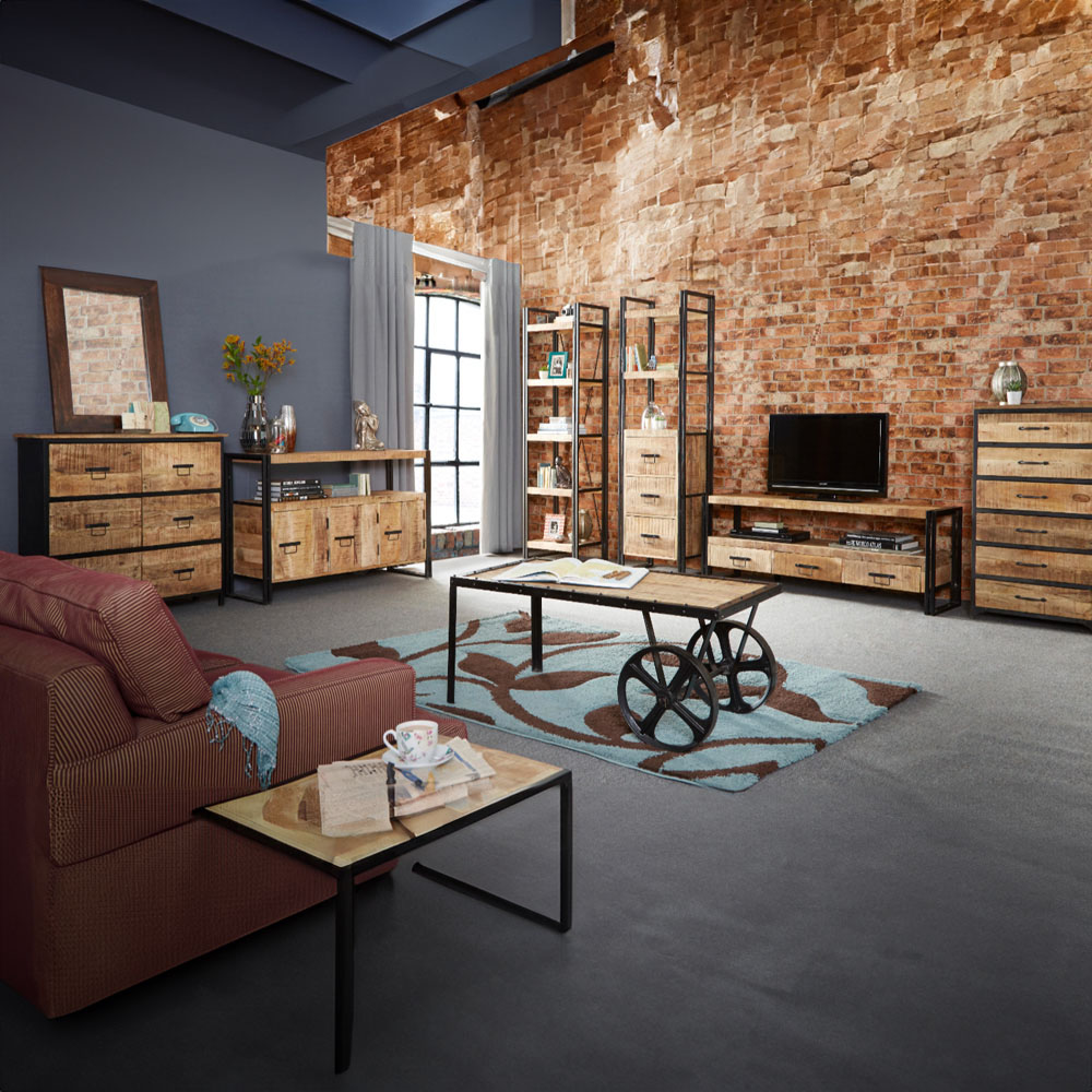 Brooklyn Carnaby 3 Drawer Single Shelf Industrial Large Plasma TV Unit Image 6