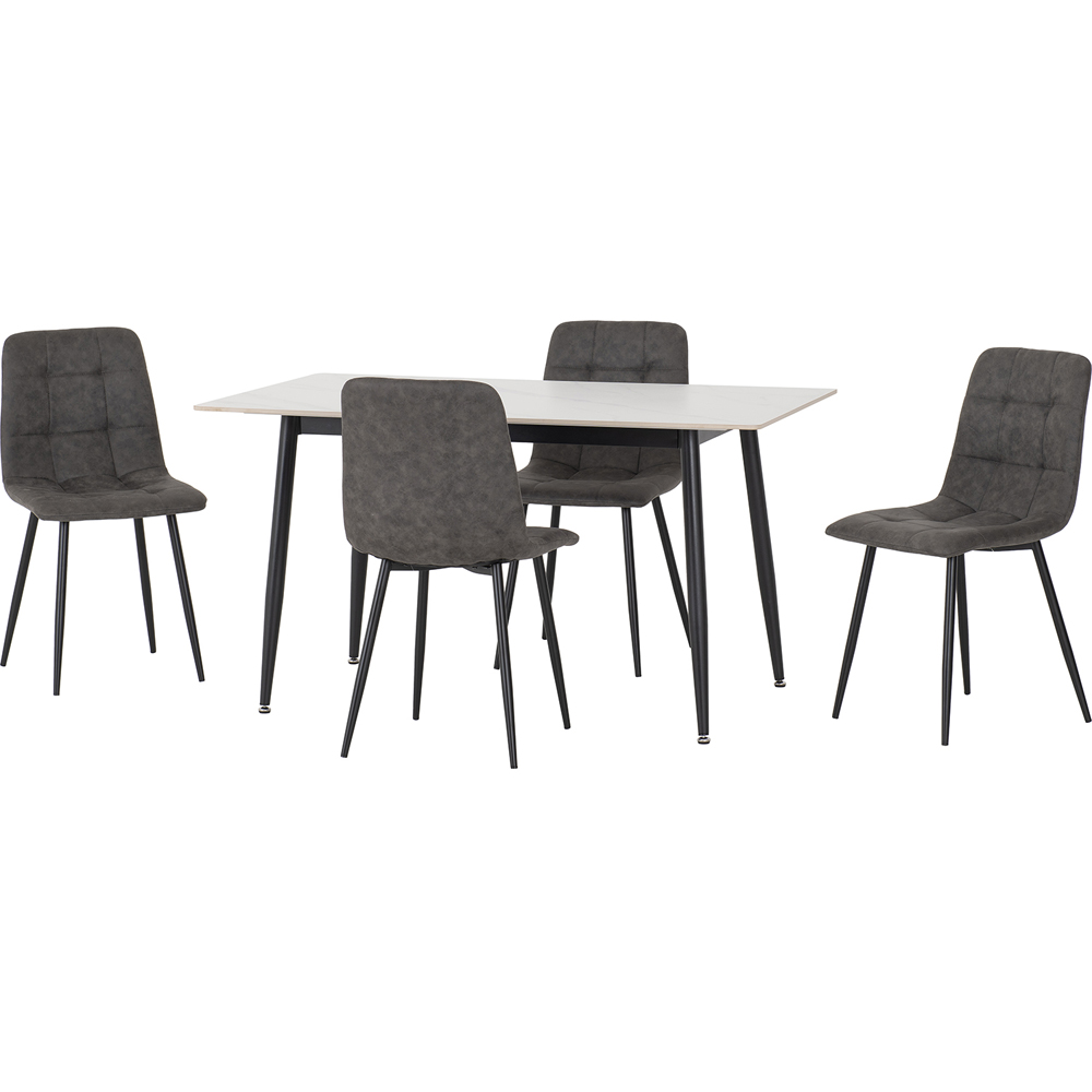 Seconique Fenton 4 Seater Dining Set White and Dark Grey Suede Fabric Image 2
