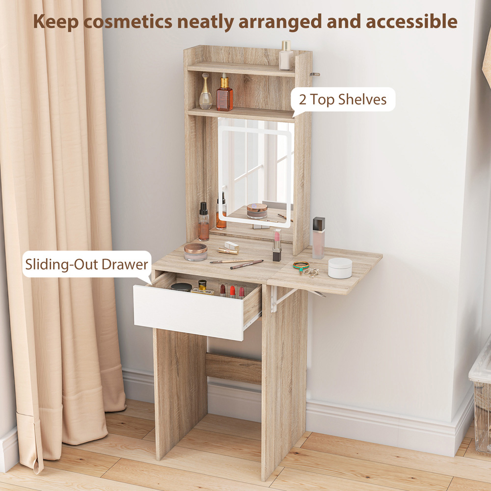 Portland Natural Compact Dressing Table with Lighted Mirror Image 5