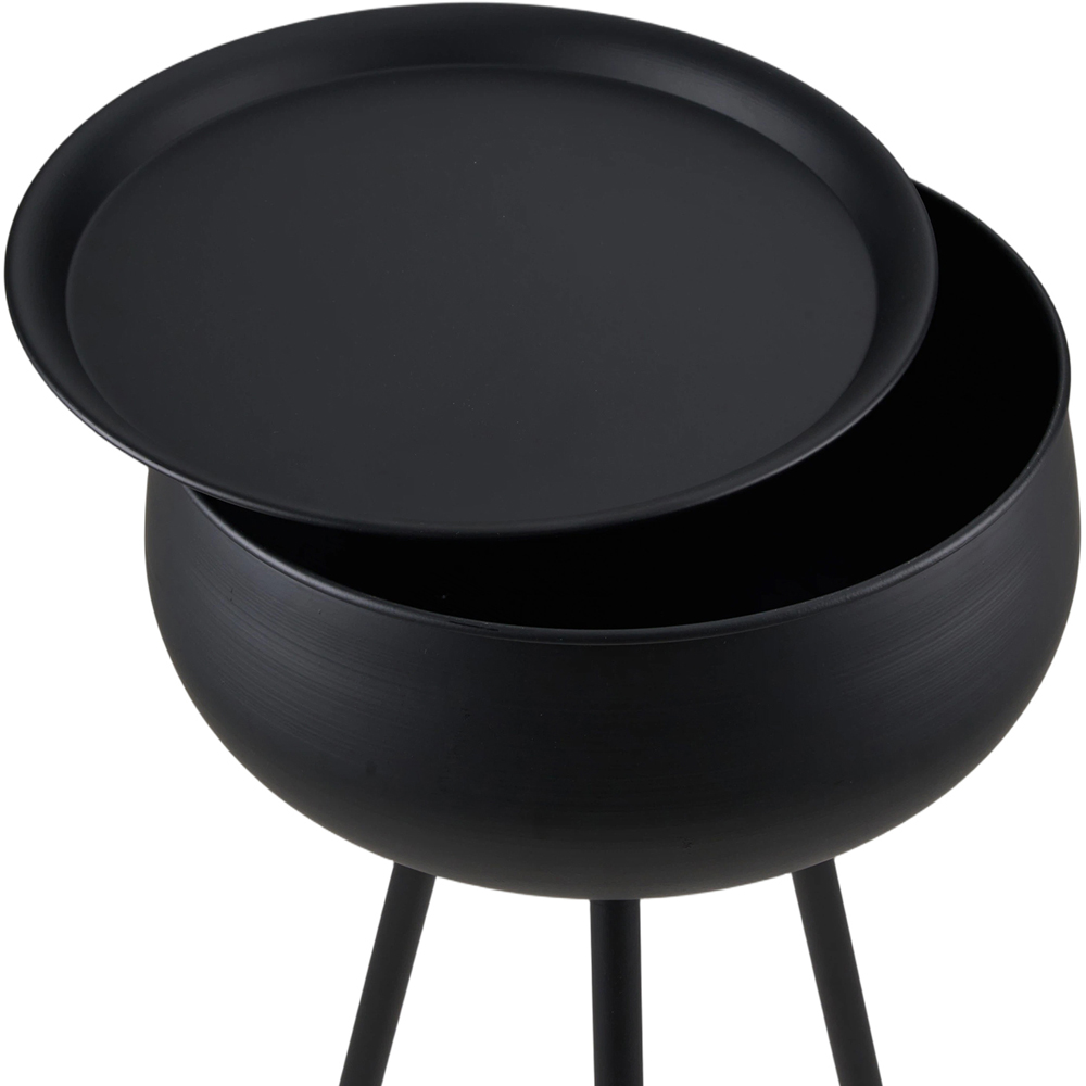 Living and Home Black Round Lift-Top Storage Side Table with Hidden Compartment Image 6