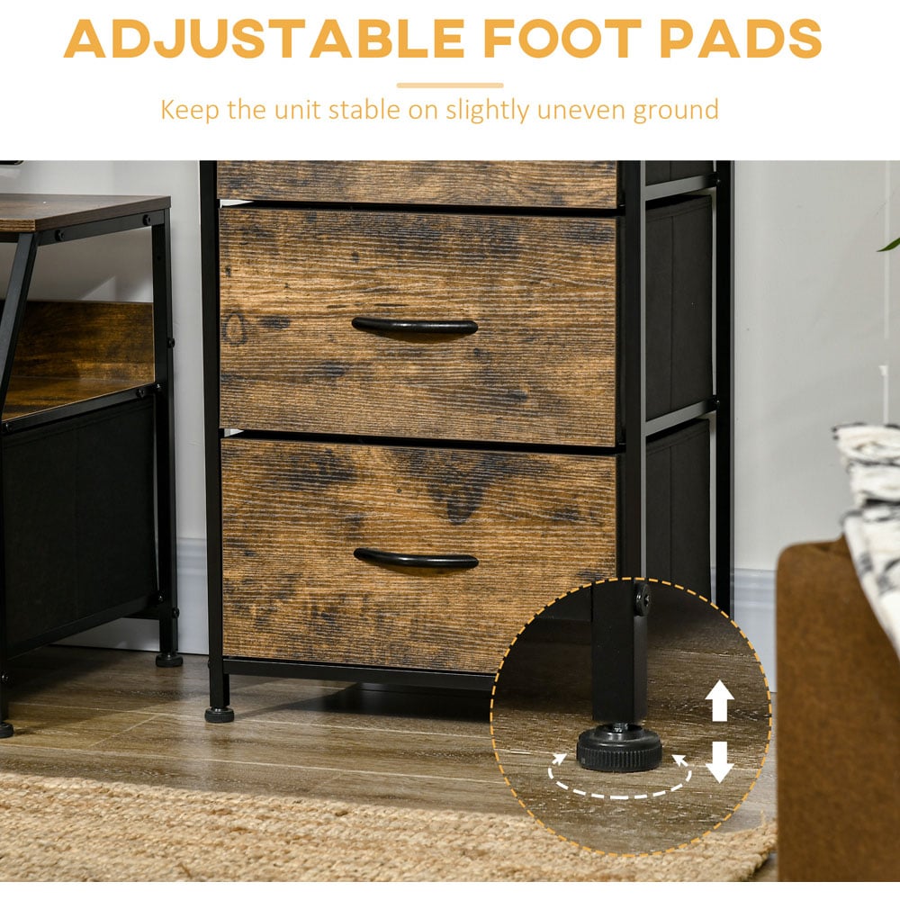Portland 3 Drawers Rustic Brown Industrial Storage Cabinet Image 7