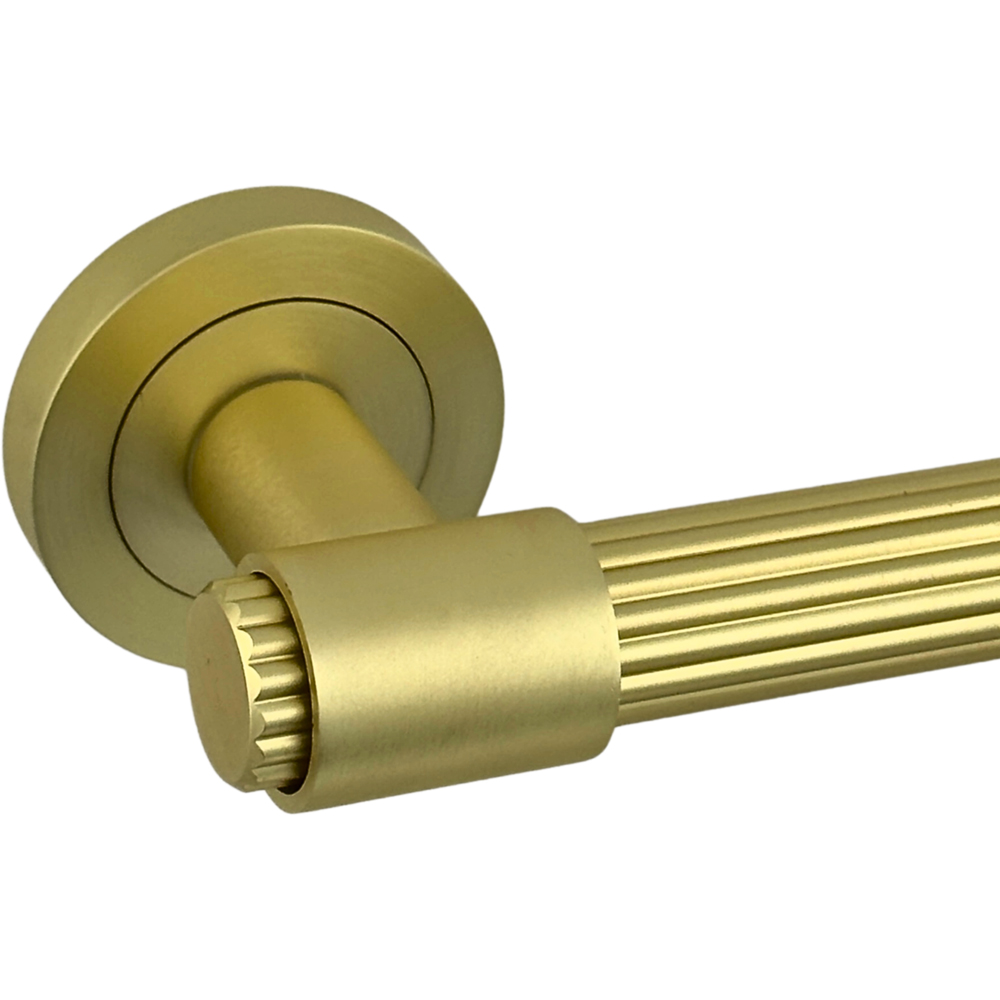 AXS Hardware Nevada Satin Brass Bathroom Door Handles on Rose Image 6