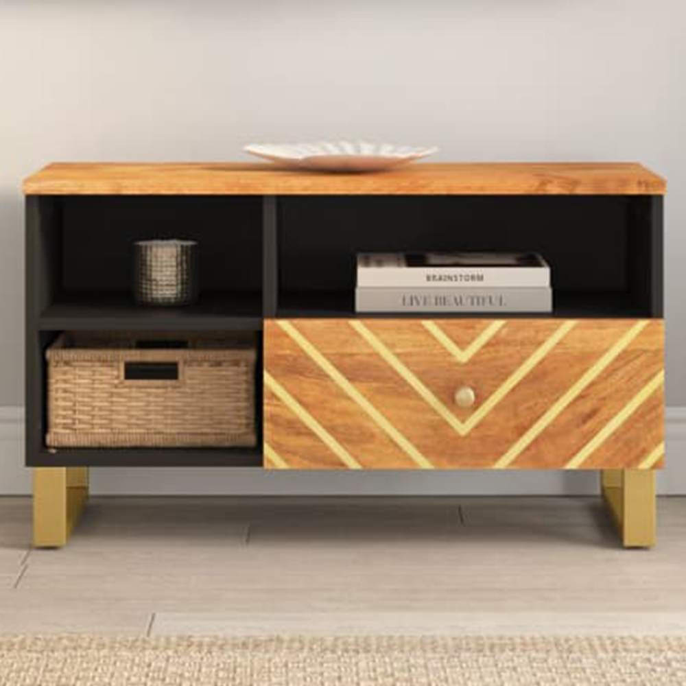 vidaXL Single Drawer 3 Open Shelf TV Cabinet with Metal Legs Image 1