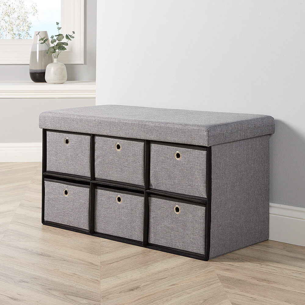 Home Source Sofia Grey Folding Ottoman with 6 Drawers Image 7