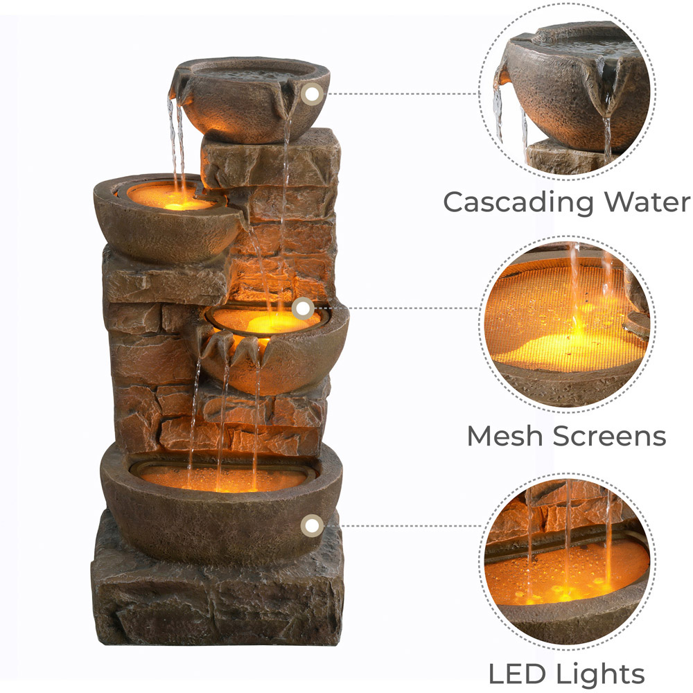 Teamson Home 4-TierLED Brown Cascading Bowl Stone Outdoor Waterfall Fountain Image 6