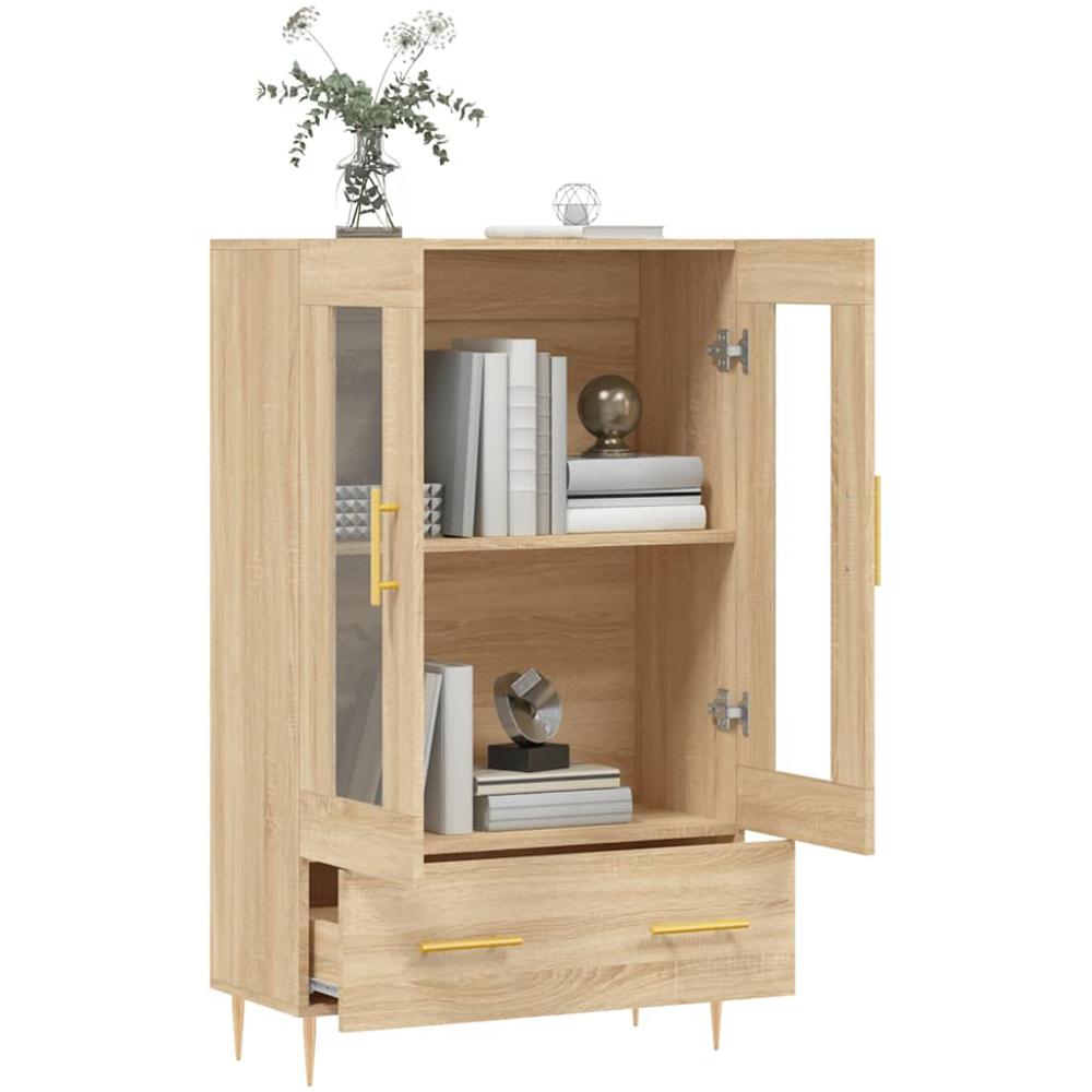 vidaXL 2 Glass Door Single Drawer Sonoma Oak Highboard Image 4