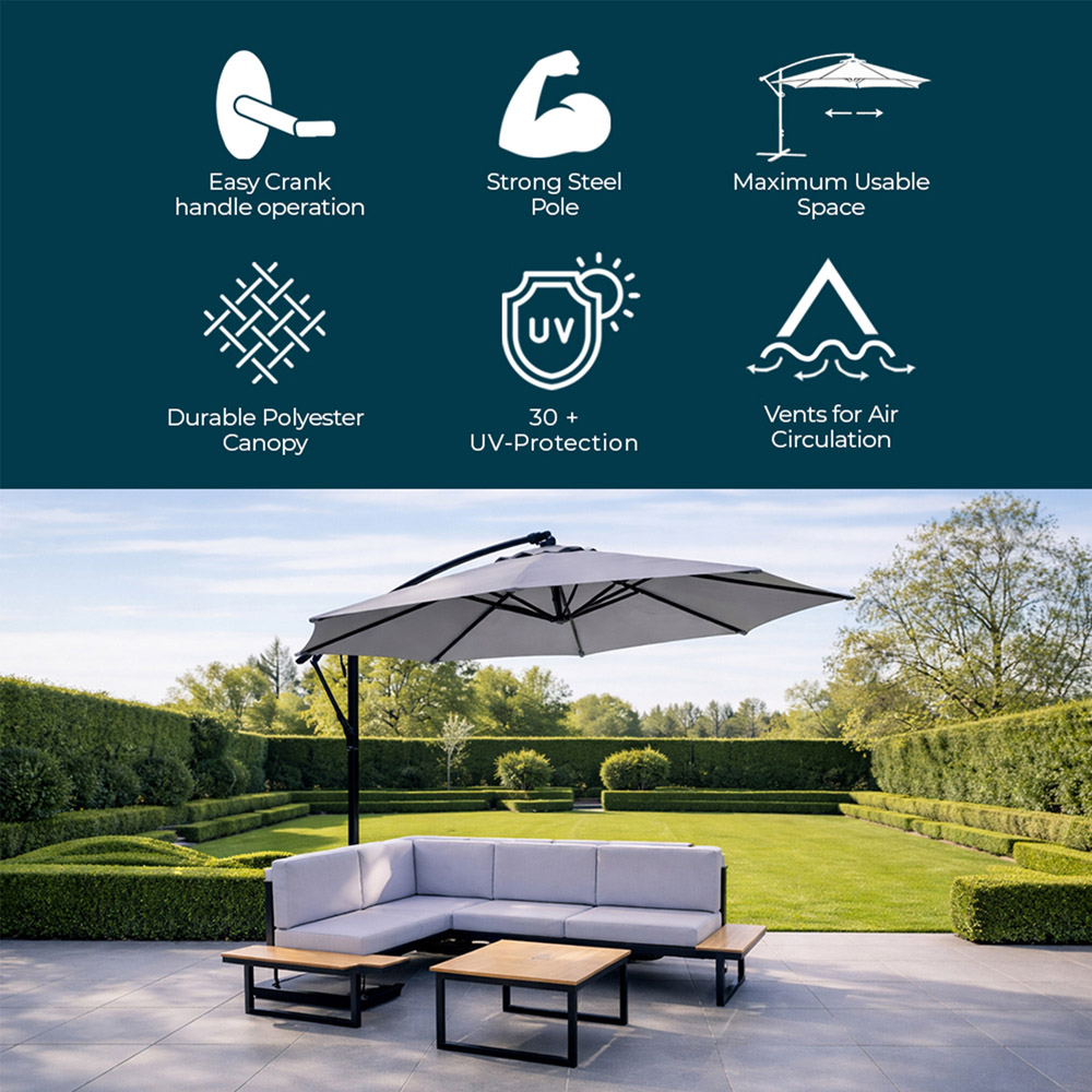 Jack Stonehouse Grey Crank Banana Hanging Parasol 3m Image 3