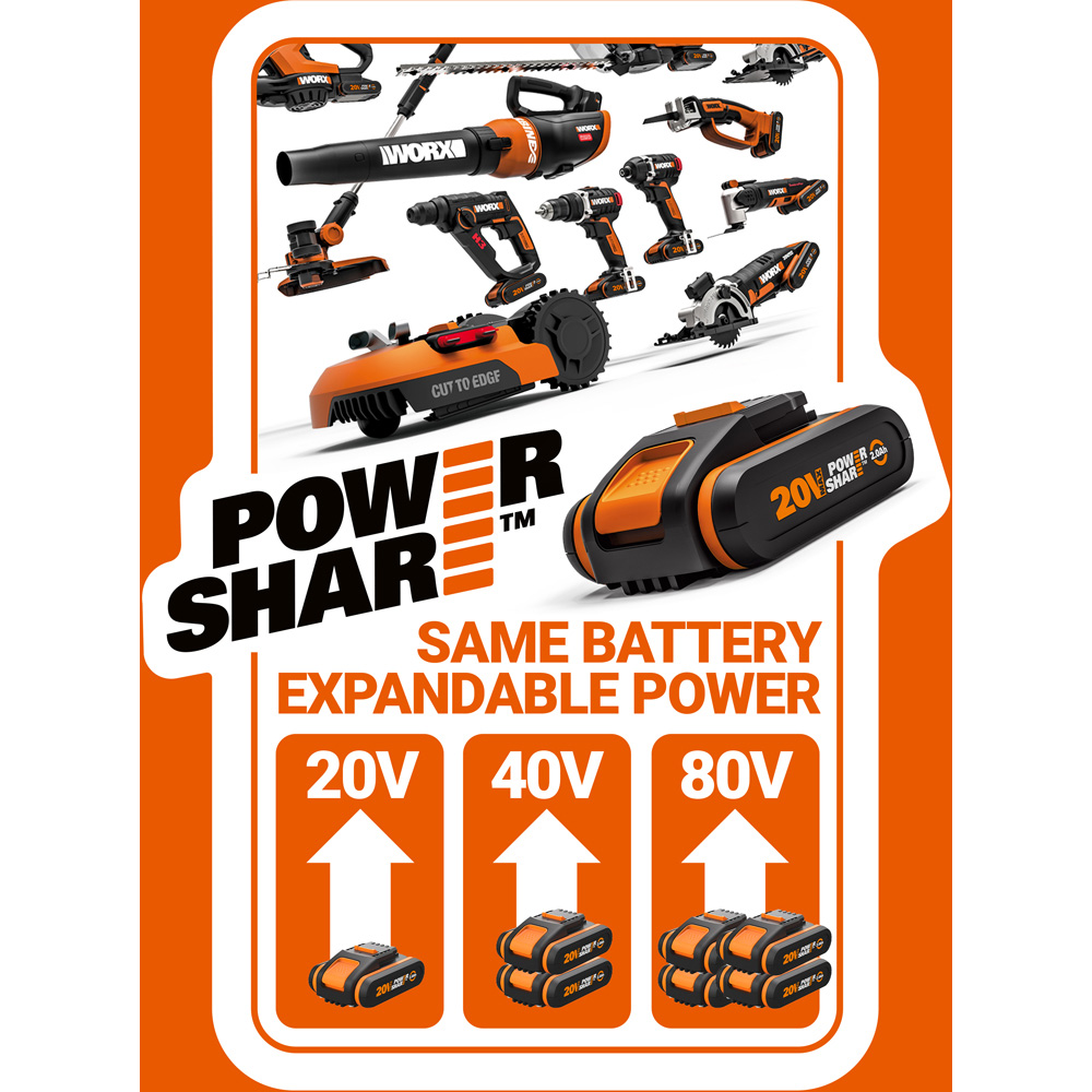 Worx WG157E 20V Cordless 25cm Grass Trimmer with Battery and Charger Image 9