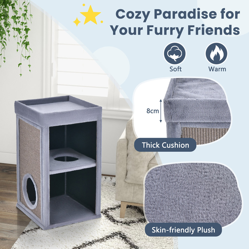 Costway 2 Tier Grey Cat House with Sisal Scratch Boards Image 8