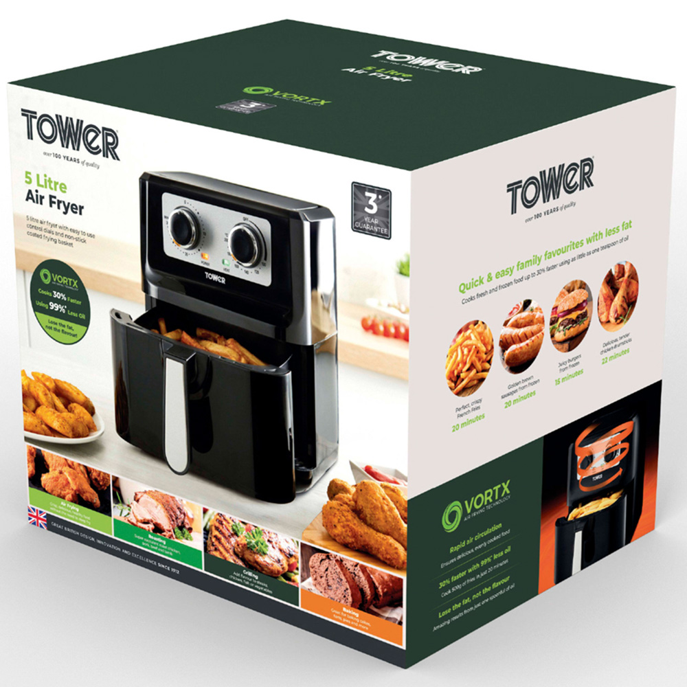 Tower Vortx T17090 Black Manual Single Basket Air Fryer 5L Image 9