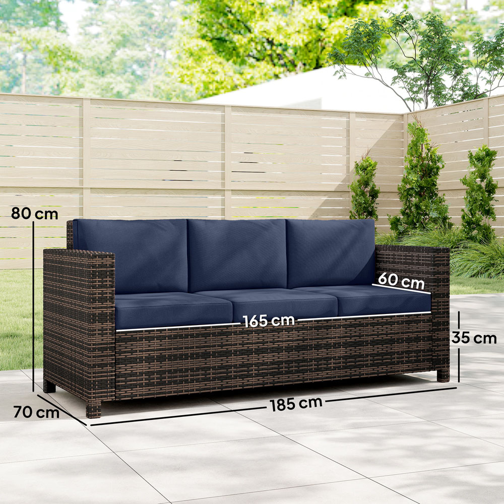 Outsunny 3 Seater Dark Blue PE Rattan Garden Sofa Image 9