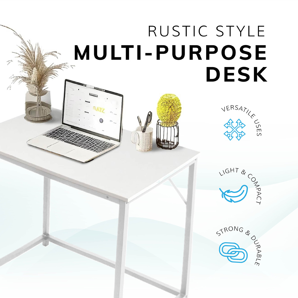 House of Home Computer Desk Rustic White and White Image 2