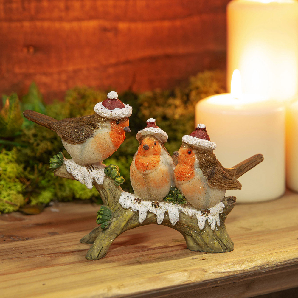 The Christmas Gift Co Brown 3 Robins on a Branch Figurine Image 2