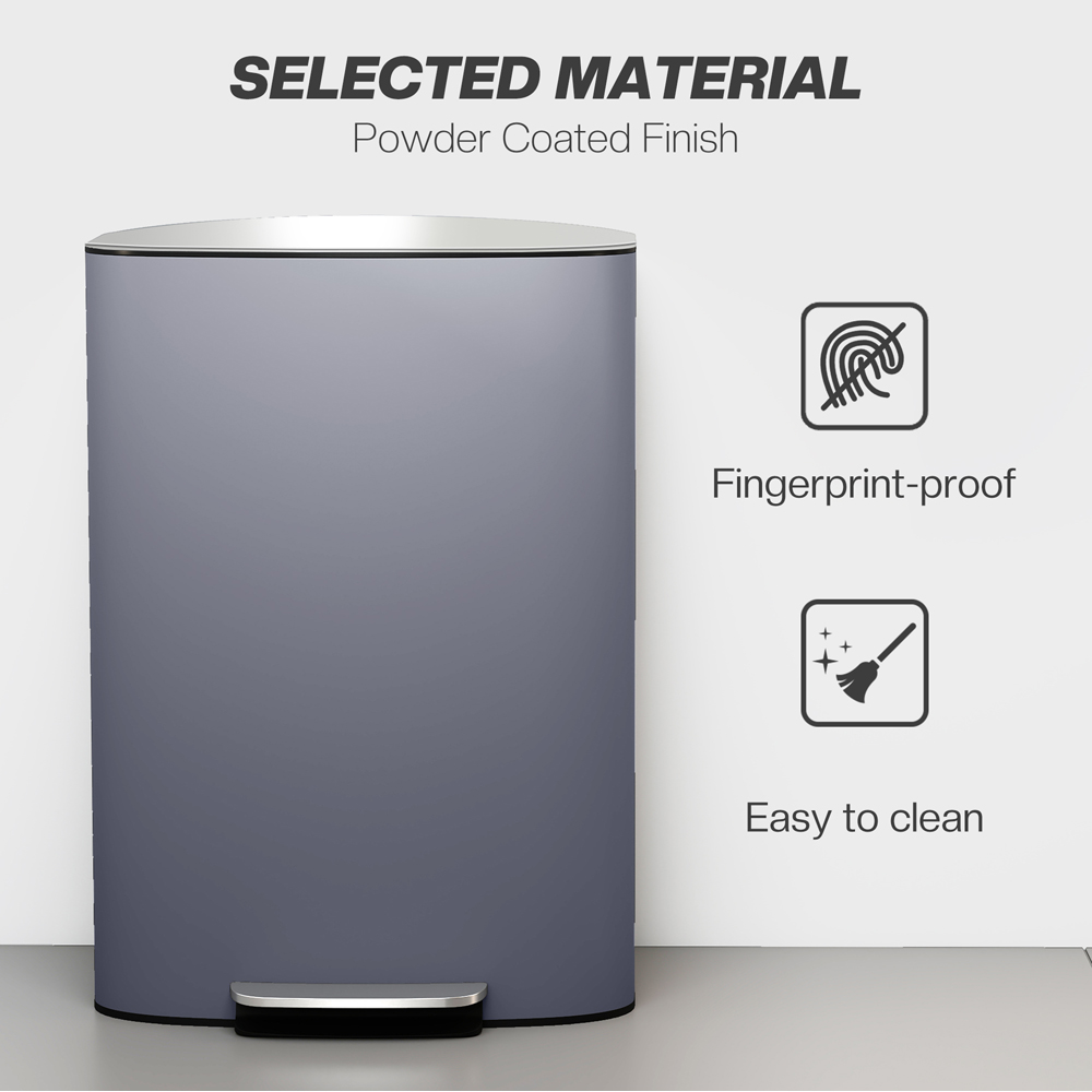 HOMCOM Grey Pedal Bin with Soft-Close Lid and Carry Handle 50L Image 6