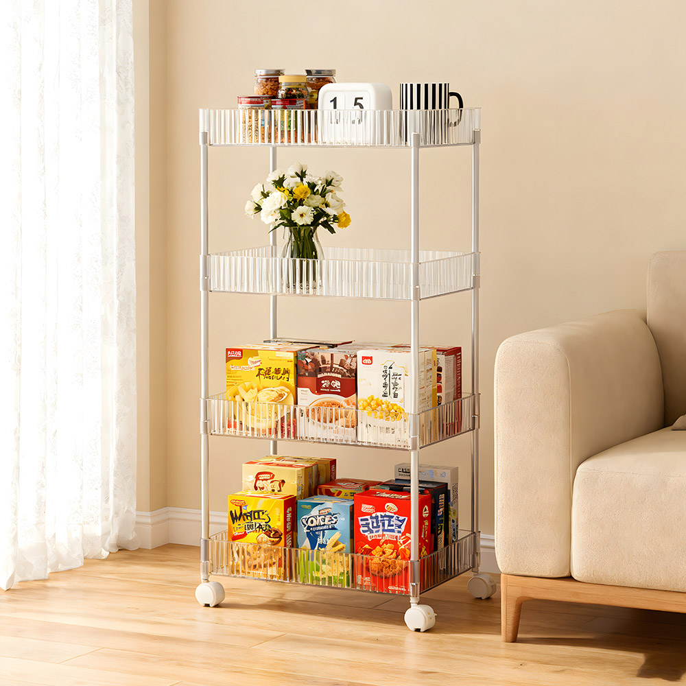 Living and Home 4 Shelf Clear Striped Rolling Storage Cart Image 2
