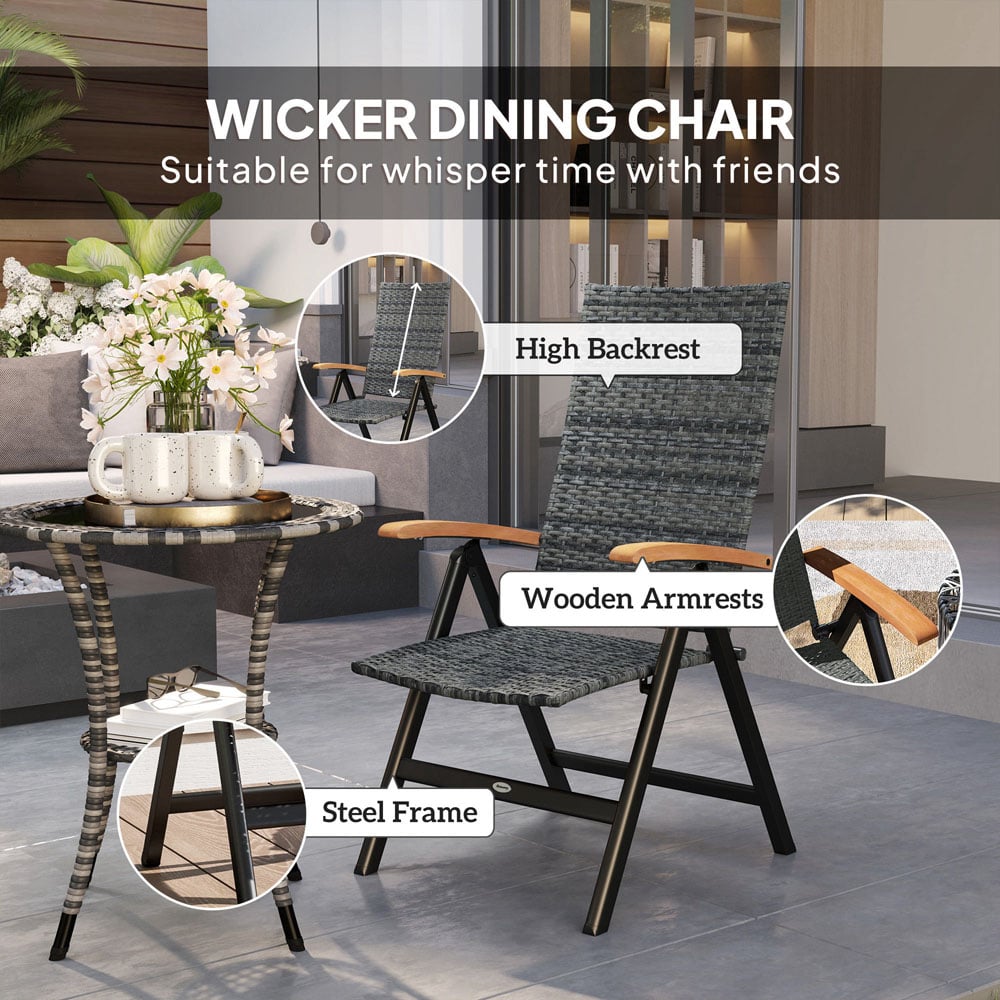 Outsunny Mixed Grey Rattan Folding Garden Chair Image 8