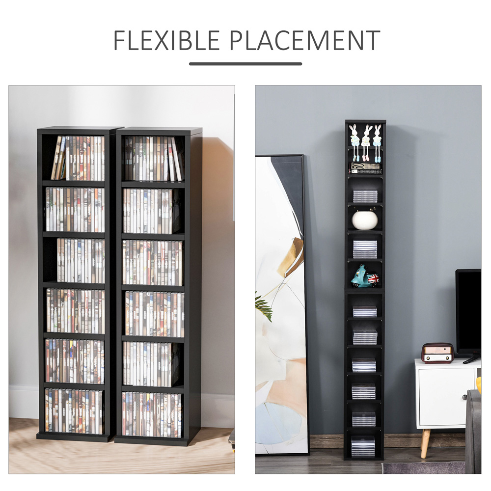 HOMCOM 5 Adjustable Shelf Black CD Storage Units Set of 2 Image 6