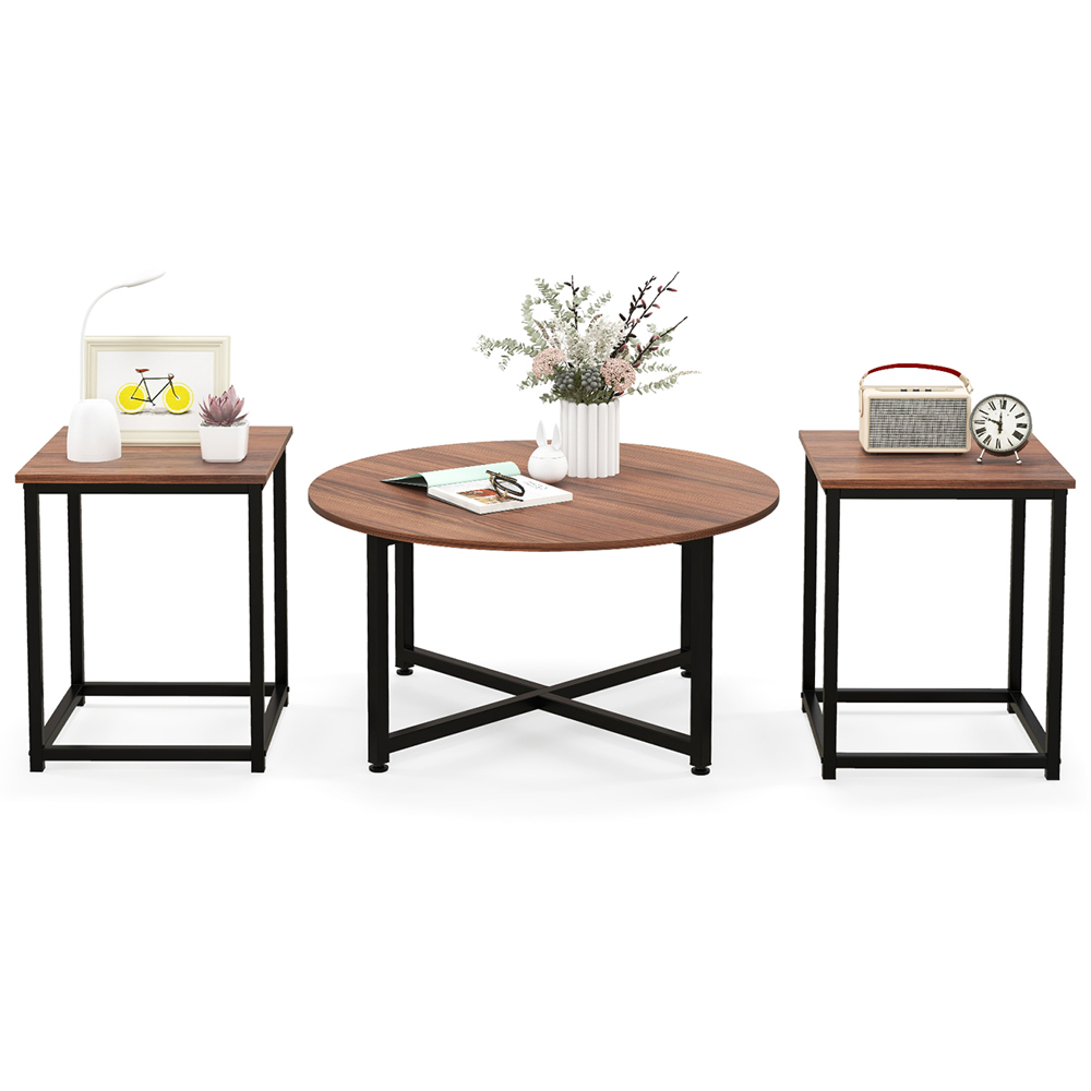 Costway Walnut Metal Coffee Table Set of 3 Image 2