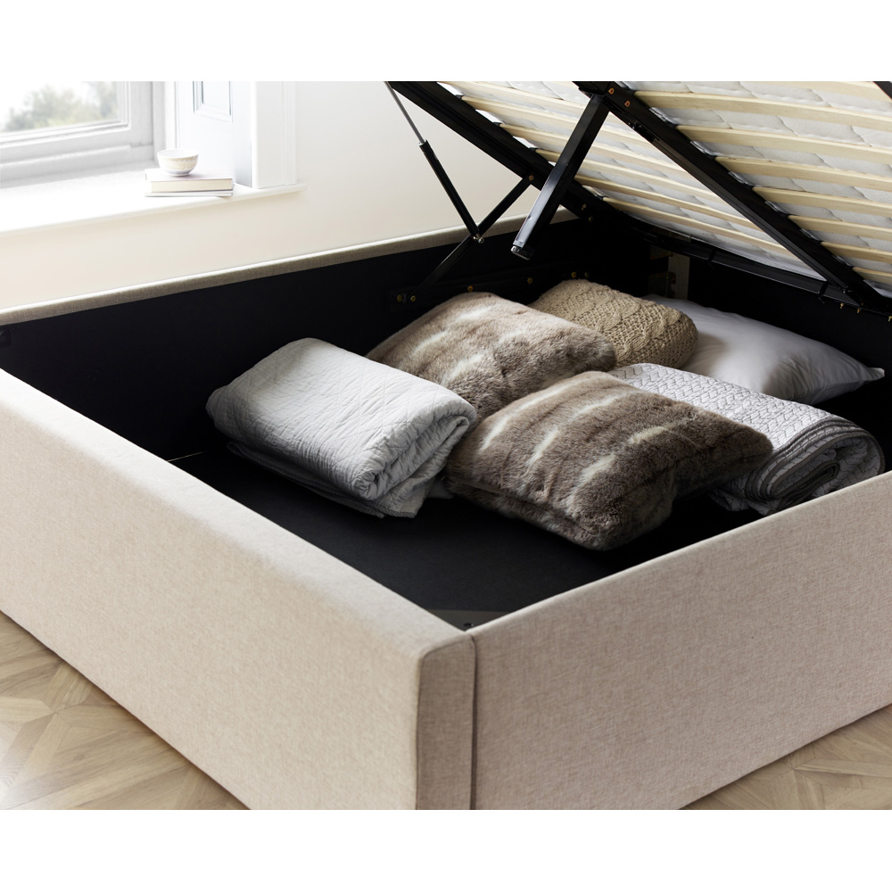 Wilson King Size Oatmeal Fabric Ottoman Bed Image 4