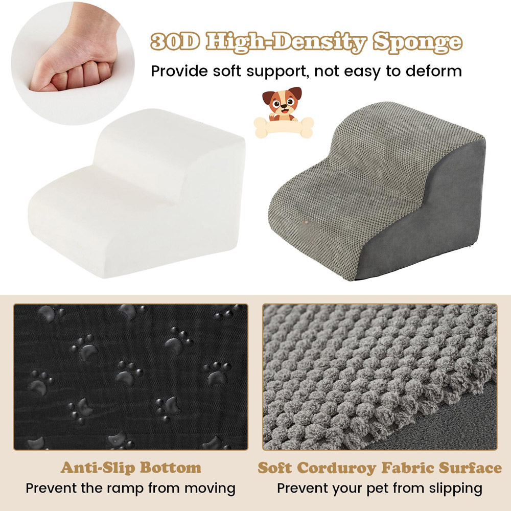 Costway Grey 2 Tier Dog Ramp Pet Stair with Washable Cover Image 5