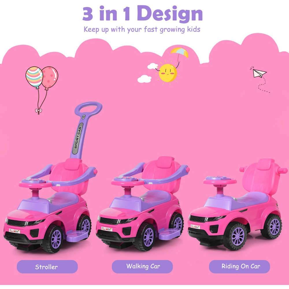 Costway 3-in-1 Kids Pink Sliding Ride On Push Car Stroller Image 6