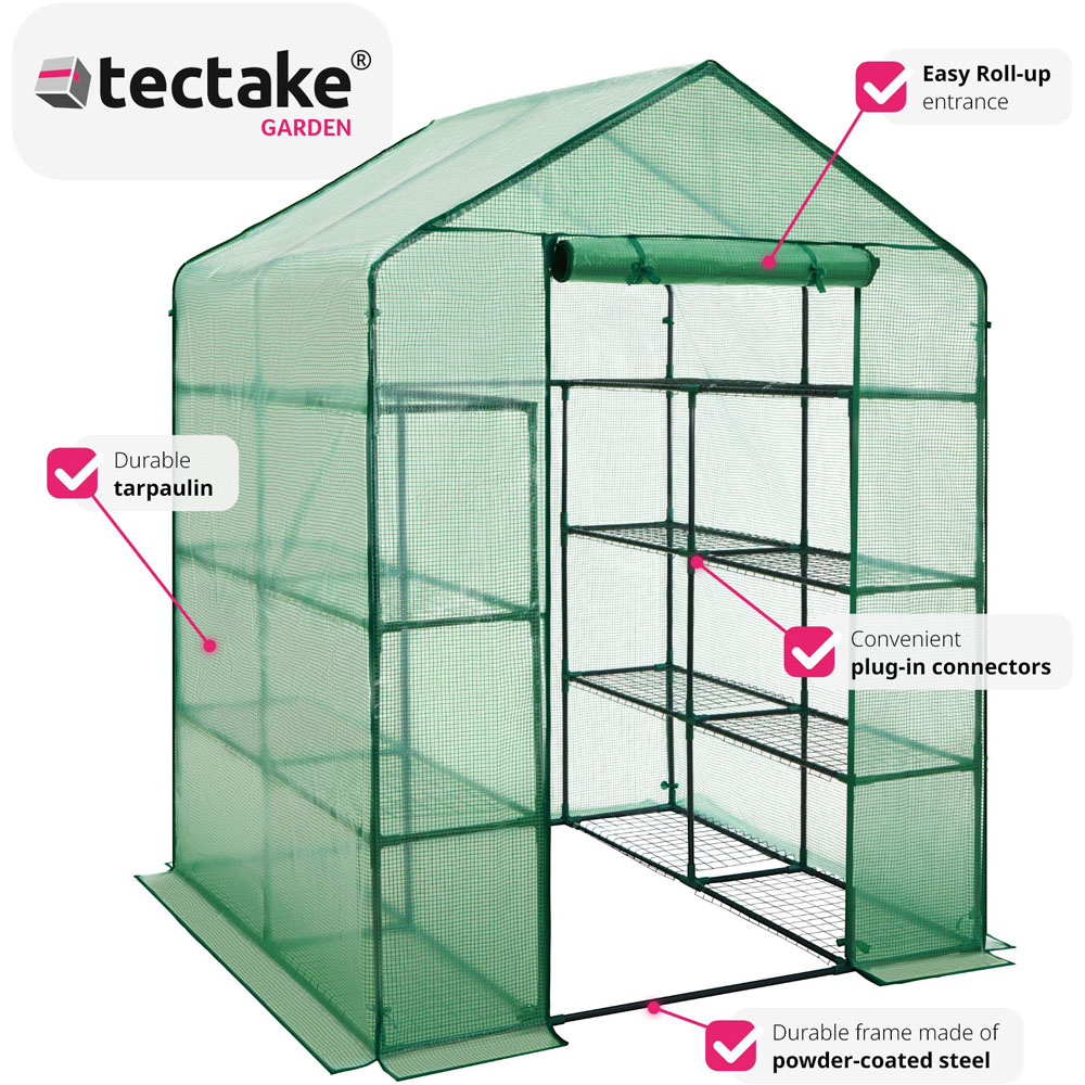 tectake 16 Shelf 4.7 x 4.7ft Greenhouse with Tarpaulin Cover Image 3