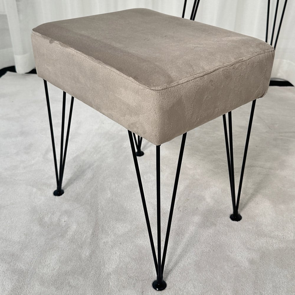 CARME Home Olivia Dove Grey Velvet Padded Stool with Black Hairpin Legs Image 4