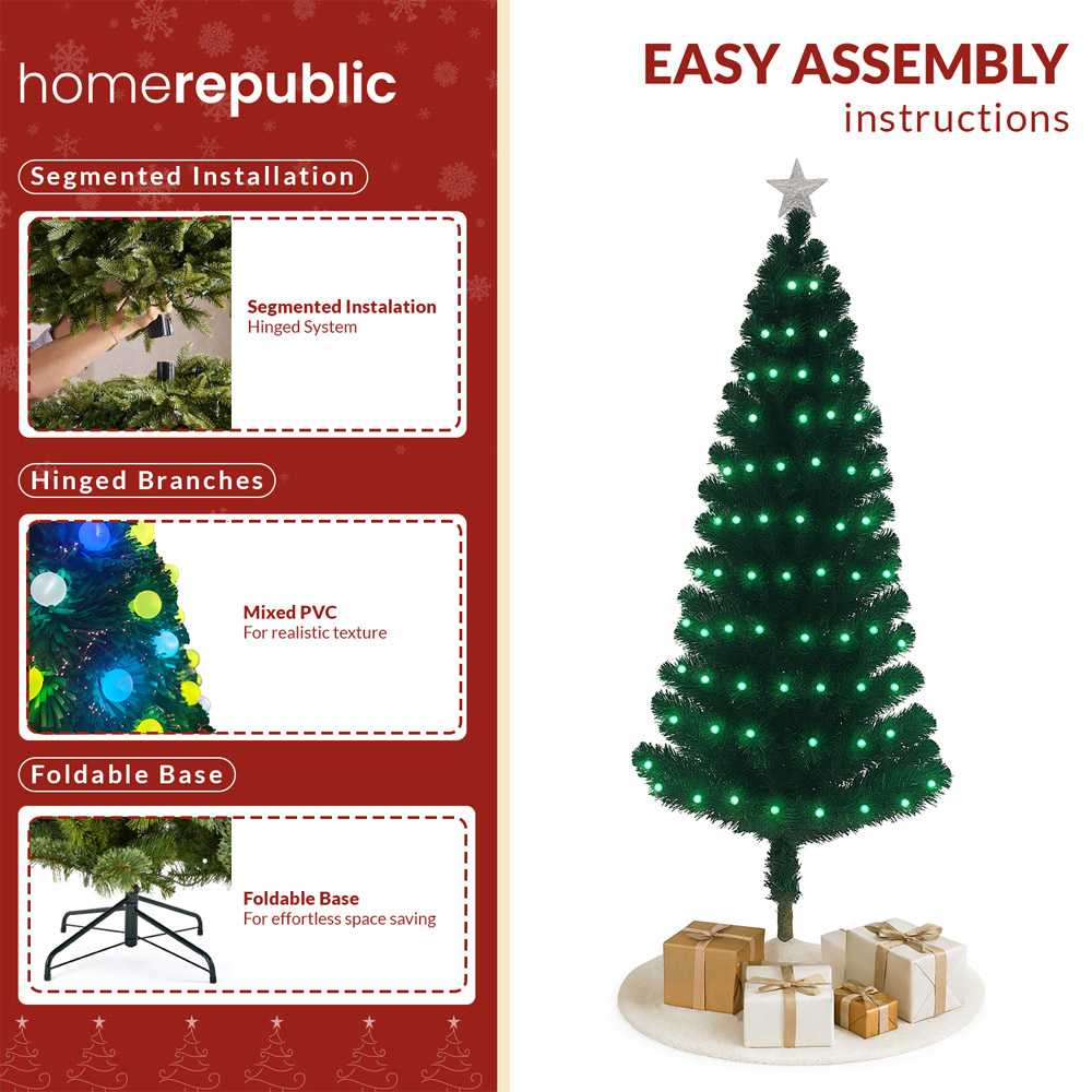 Noel Square Pre Lit LED Fibre Optic Xmas Tree 5.9ft Image 4