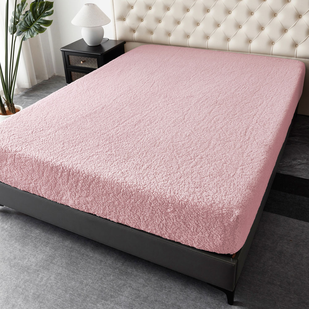 Groundlevel Double Pink Soft Teddy Fleece Fitted Bed Sheet Image 2