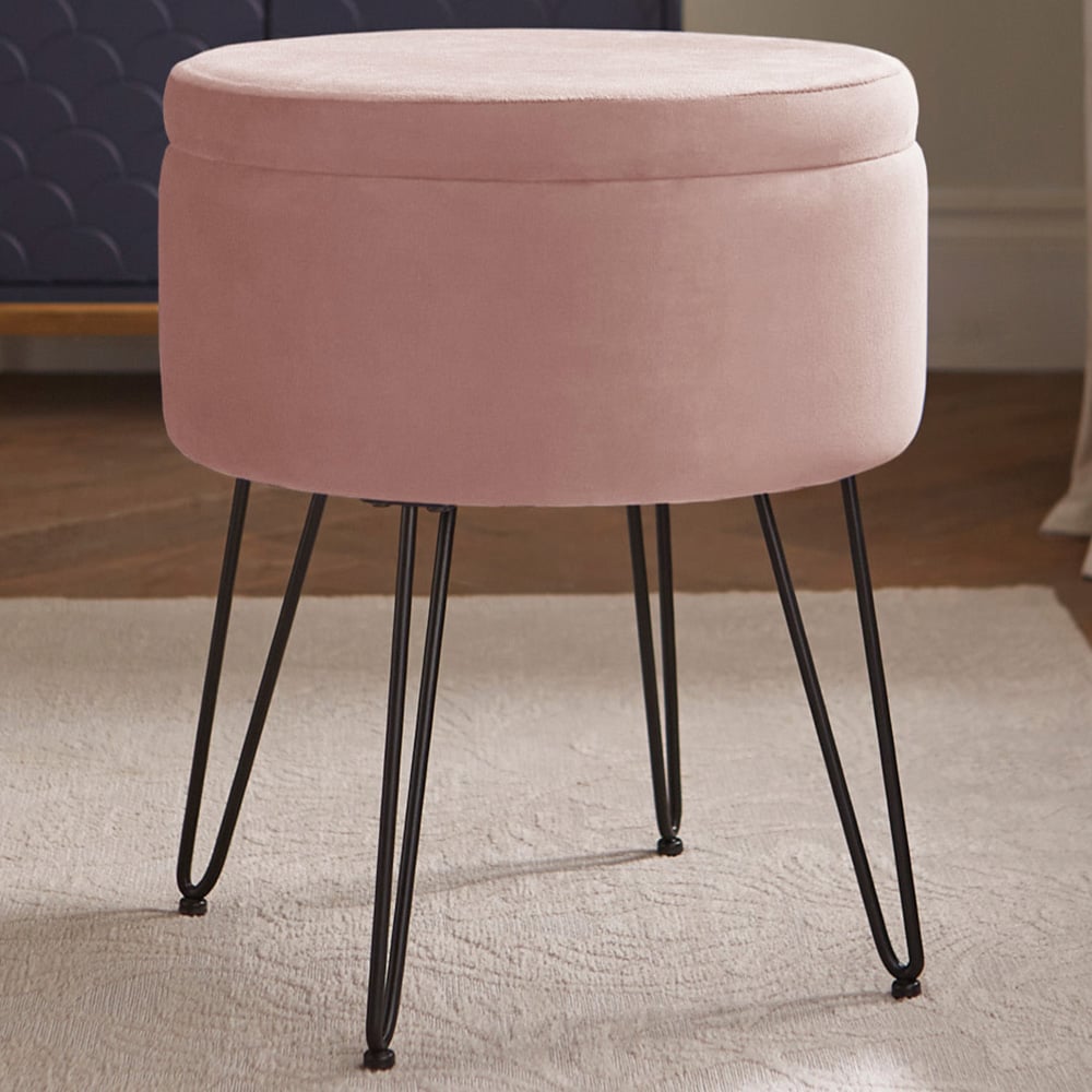 GFW Avery Blush Pink Velvet Storage Stool Image 1
