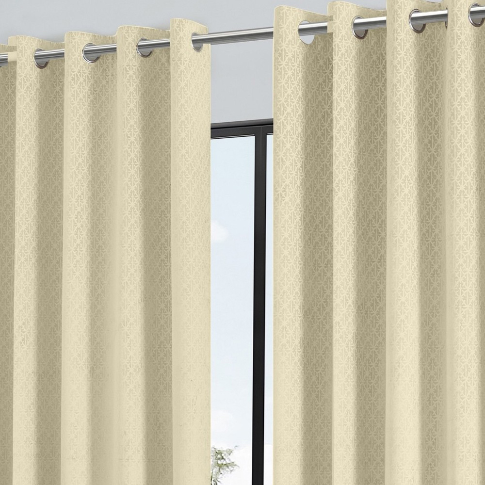 Alan Symonds Temple Cream Velvet Blackout Ring Top Eyelet Curtains 168 x 183cm Image 2