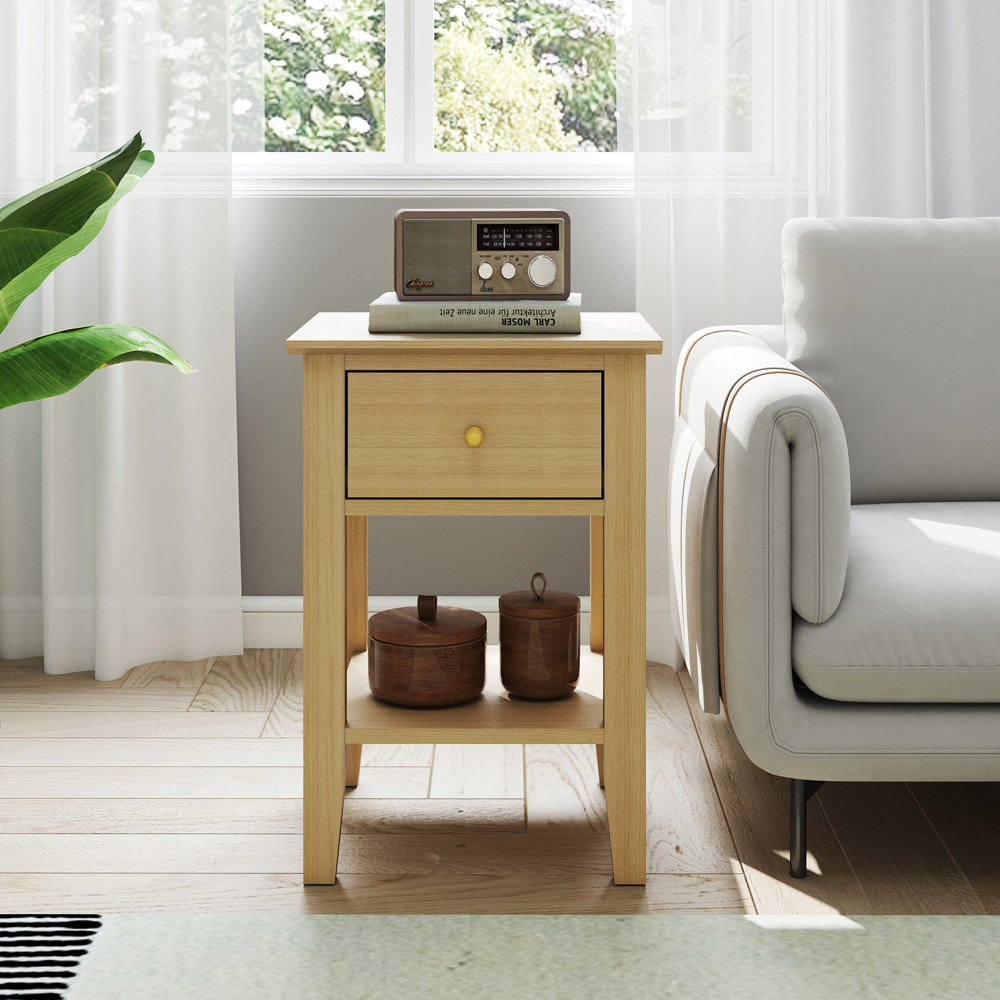 Core Products Henley Single Drawer Single Shelf Oak Effect Bedside Table  Image 8