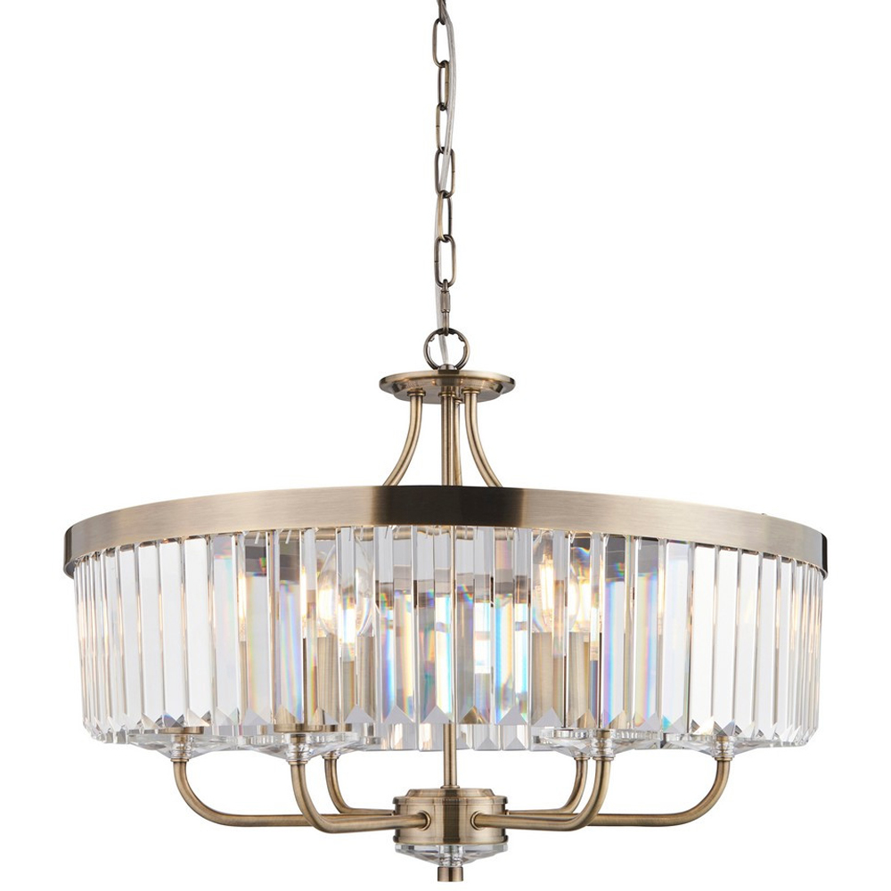 Merano Ascoli Clear Cut Glass Antique Brass Plate Pendant Ceiling Light Image 3