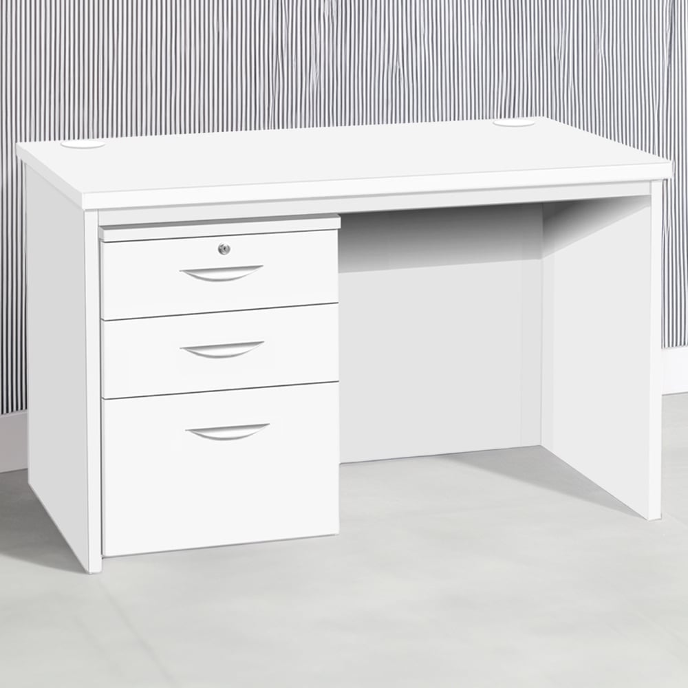 R White Cabinets 3 Drawer Home Office Desk with Hutch White Image 1