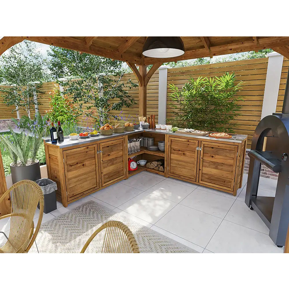 Dunster House 4 Door 2 Shelf Garden Kitchen Double Unit III with Stainless Steel Countertop Image 4