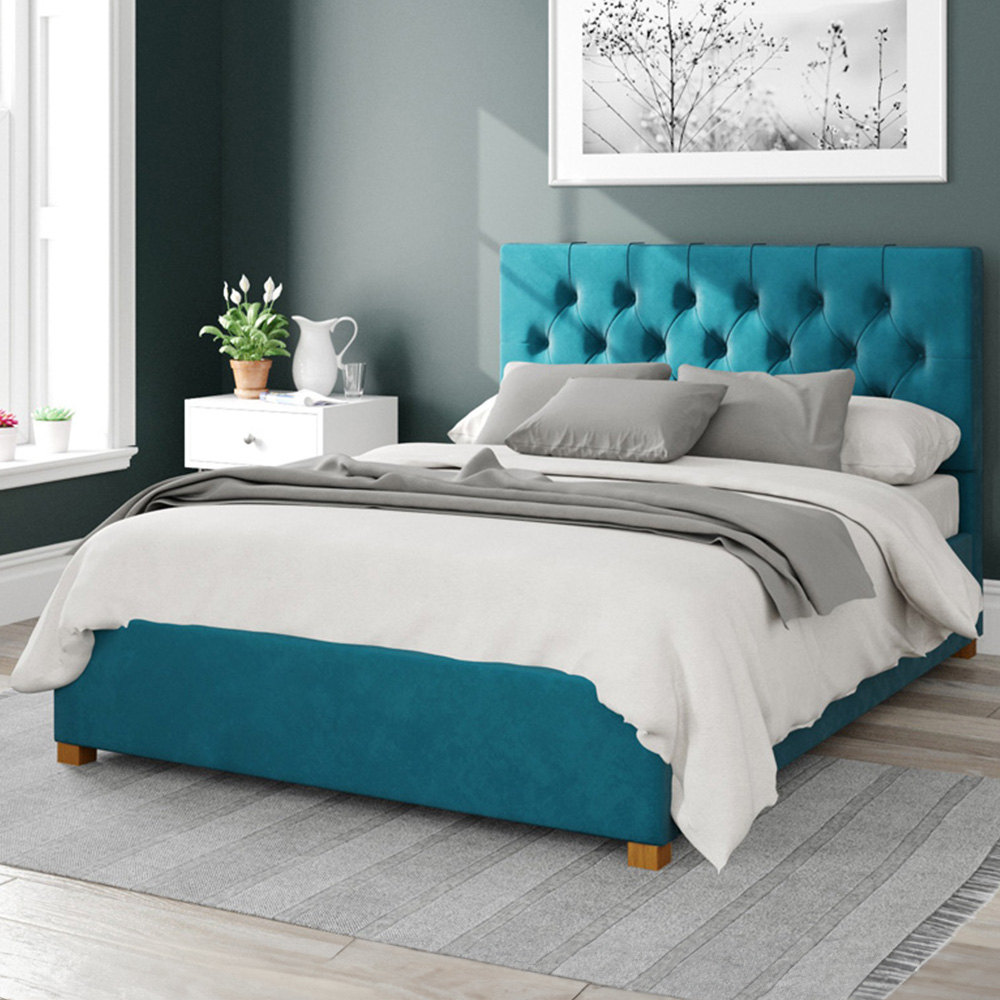 Aspire Olivier Single Teal Plush Velvet Ottoman Bed Image 1